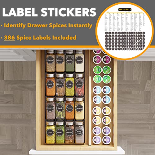 Spice Drawer Organizer with 16 Spice Jars (16 Jars, 7.5" Wide)
