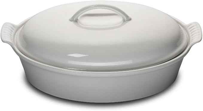 Le Creuset Stoneware Heritage Covered Oval Casserole, 4 qt. (14"), White