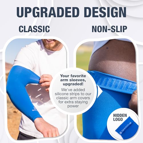 Non Slip Cooling Arm Sleeves for Men & Women (1 Pair: Dark Blue / One Size)