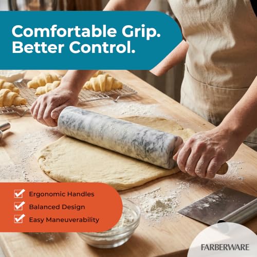 Dough Rolling Pin with Wooden Stand (Marble)