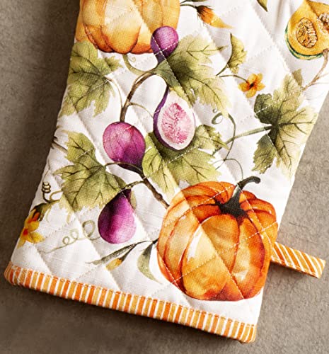 Maison d'Hermine Oven Gloves 100% Cotton Oven Mitt (069 - Pumpkin Garden - Cloudy Cream / 7.5" x 13" (Oven Mitt))