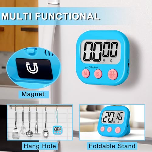 Digital Kitchen Timers for Cooking Kids Blue Pink 6 Pack (6 Count)