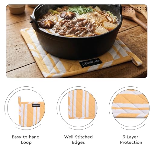 Oven Mitts and Pot Holders Set (Oven Glove + Pot Holder / Franca Yellow Stripes)