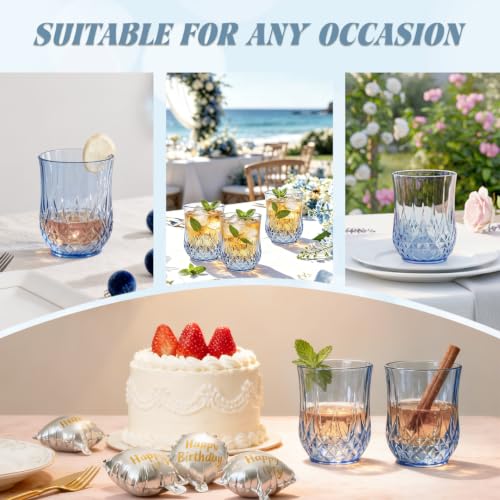 24 Pack Plastic Stemless Wine Glasses (12oz-blue)