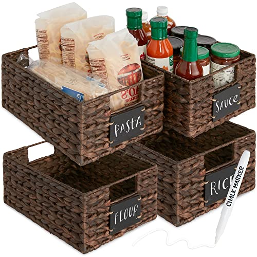 Set of 4 9x12in Water Hyacinth Pantry Baskets (9x12x5in / Brown)