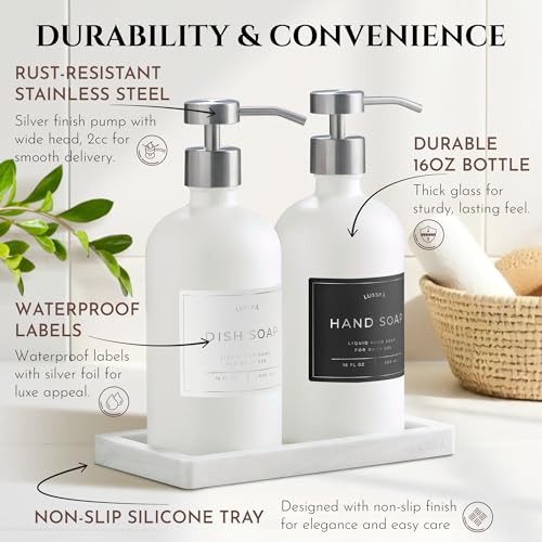 Glass Soap Dispenser Set of 2 (White/Silver)