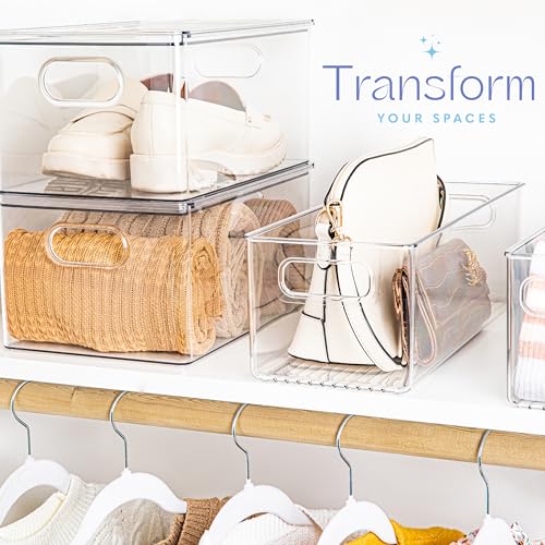 Plastic Food Storage 6 Pack Clear Container Bin with Handles for Organizing Kitchen (6 Count)