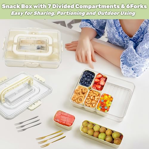 Divided Serving Tray with Lid & Handle&6 Forks (1PC 7 Compartments)