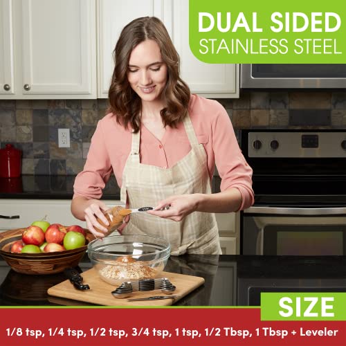 Stainless Steel 8 Magnetic Measuring Spoons Set (Black / 2-Pack)
