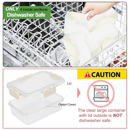 4 Compartment Snackle Box Containers with Lids (4 Compartments-2pcs / White)