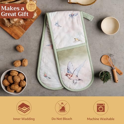 Double Oven Mitts 100% Cotton Double Oven Glove (070 - Flying Birds / 7" x 35" (Double Oven Mitt))