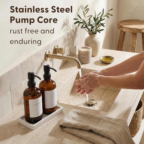 Bathroom Soap Dispenser Set (Amber Bottles Black Pumps)