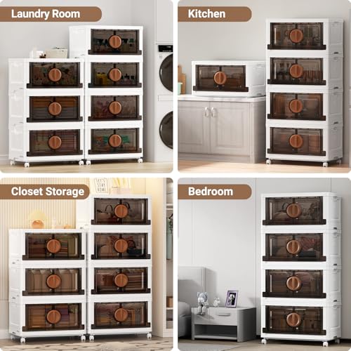 480Qt Lockable Stackable Storage Bins with Lids (White & Brown / 120QT-4Pack)