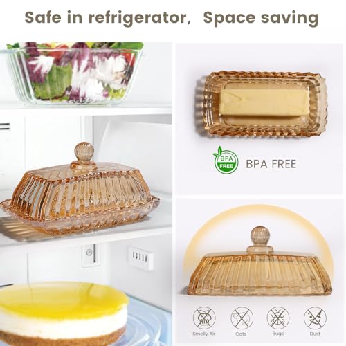 Vintage Covered Glass Butter Dish with Lid