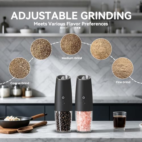 Rechargeable Electric Salt And Pepper Grinder Set (Black-Set)