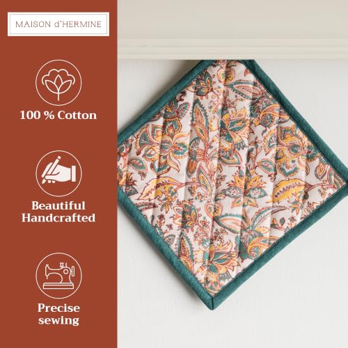 Pot Holders 100% Cotton Potholders (047 - Nila / 8" x 8" (Pot Holder Pack of 1))