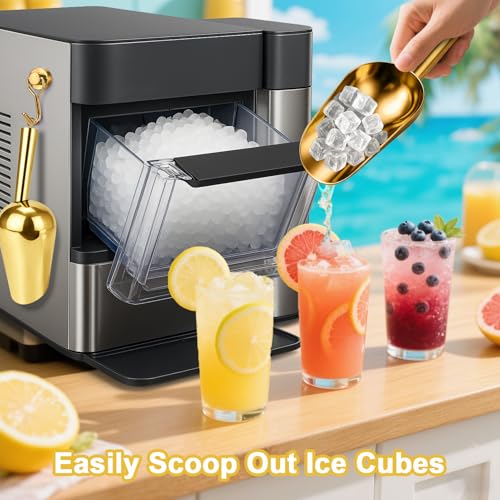 Stainless Steel Ice Scoop for Freezer with Magnetic Hook & Ice Tongs (6oz / Gold)
