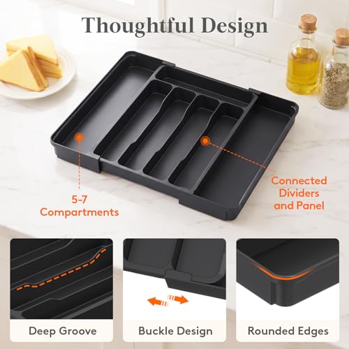 Silverware Organizer for Drawer (Black / Medium Slim(8.1-13.9''W x 11.3''D))