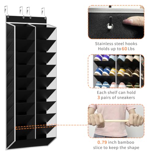 20 30 Pairs Over the Door Shoe Organizer (Black-1 Pack of 20 Pockets)