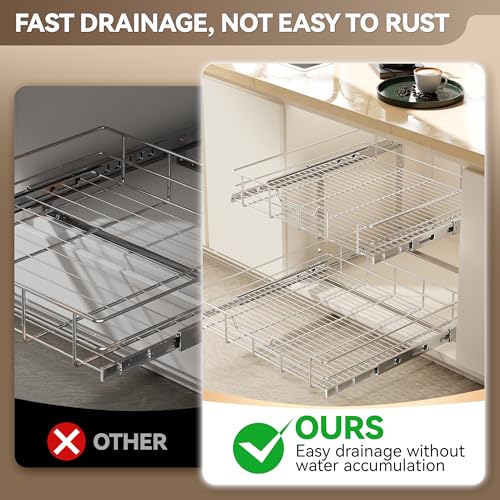 2 Tier Pull Out Cabinet Organizer 24" W X 22" D (2 Tier - Chrome-Plated / 24" W X 22" D)