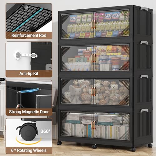 V60 660QT Plastic Stackable Storage Bins with Lid (Black / 220QT-3Pack)