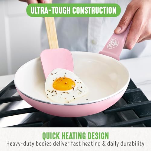Soft Grip 8” Frypan Skillet and Spatula Breakfast Cookware Set (8" Frypan + Spatula / Pink)