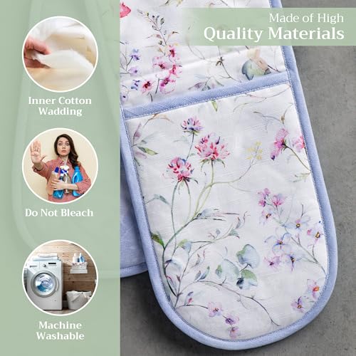 Double Oven Mitts 100% Cotton Double Oven Glove (068 - Summer Floral / 7" x 35" (Double Oven Mitt))