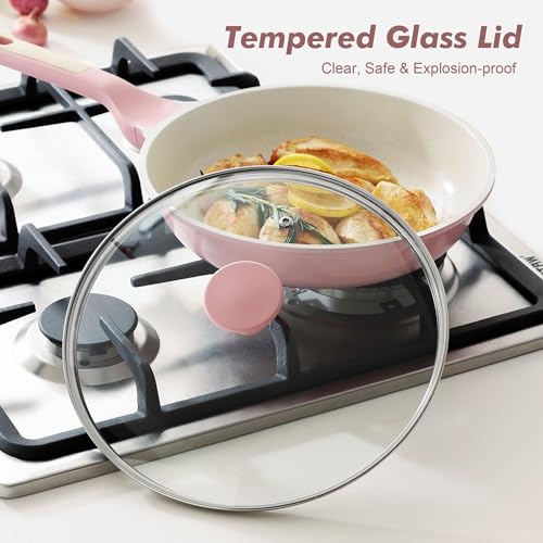 11Inch Nonstick Ceramic Frying Pan with Lid (Sakura Pink / 11 Inch)
