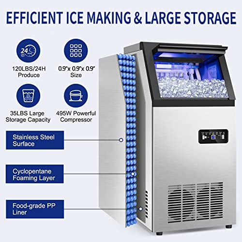 Commercial Ice Maker Machine 120Lbs (Clear Ice Cubes - 120LBS/24H)