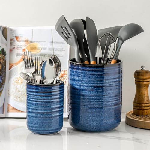 Ceramic Utensil Holder Set of 2 (Navy Blue(2 pcs))