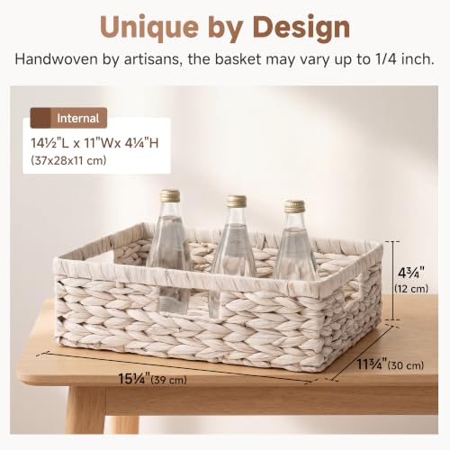 Large Wicker Storage Baskets for Shelves (White (Water Hyacinth) / 15¼"L x 11¾"W x 4¾"H)