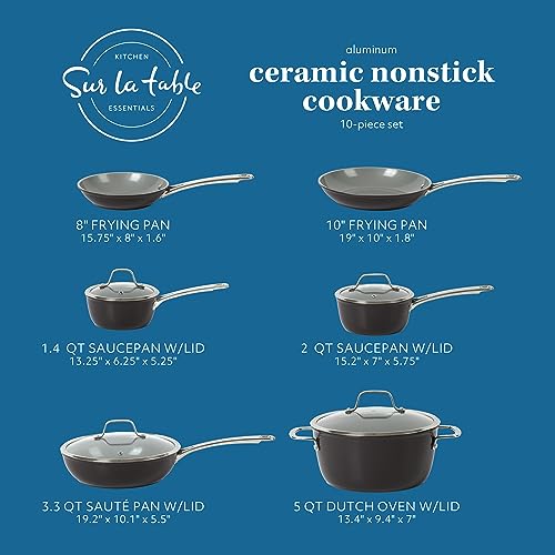 Kitchen Essentials 10 Piece PFA Free Titanium Ceramic Nonstick Interior Forged Aluminum Cookware Pots and Pans Set (Black / 10-Piece Cookware Set)
