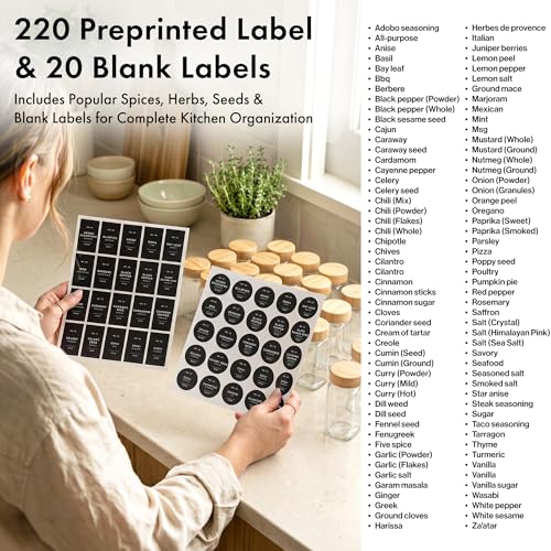 Glass Spice Jars with Label (36x Bamboo Jars Black Stickers)