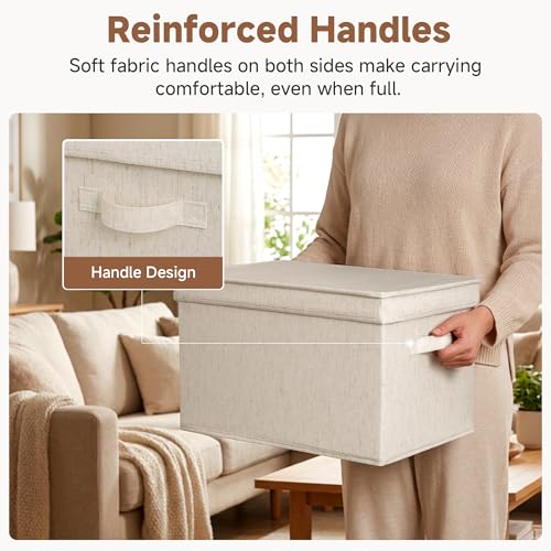 Fabric Storage Bins with Lids (Rustic Linen / Jumbo)