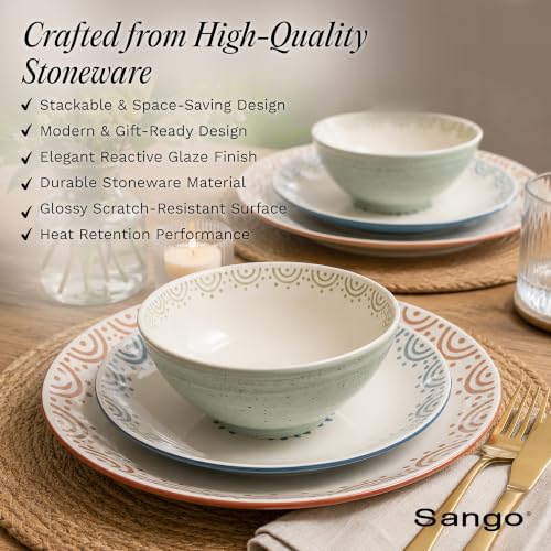 12 Piece Speckled Stoneware Dinnerware Set for 4 (Glazed Garden / 12-Piece Set)