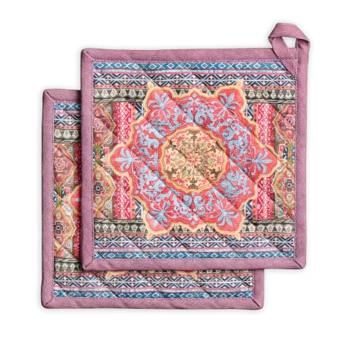 Pot Holders 100% Cotton Potholders (075 - Ispahan / 8" x 8" (Pot Holder Pack of 2))