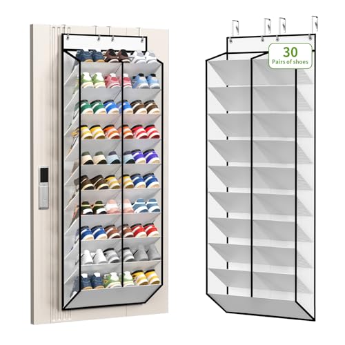 20 30 Pairs Over the Door Shoe Organizer (White-1 Pack of 20 Pockets)
