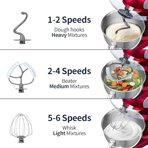 Stand Mixer 6QT Mixers Kitchen Electric Stand Mixer (Red / One Bowl (6QT))