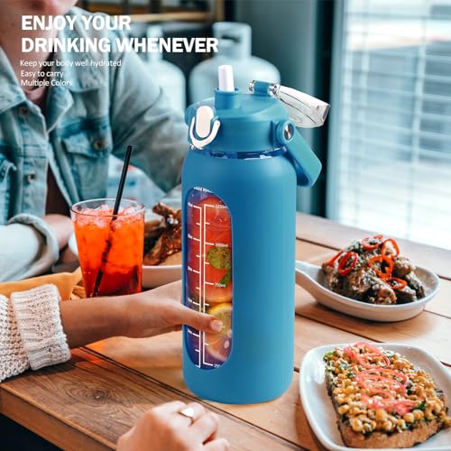 56oz Glass Water Bottles with Straw (Iron Blue / 56 Ounces)