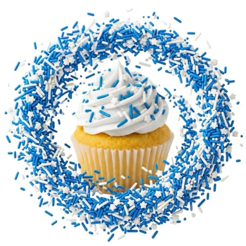 Sprinkles Edible Cake and Cupcake Sprinkles with Assorted Shapes and Sizes for Parties (Blue White)