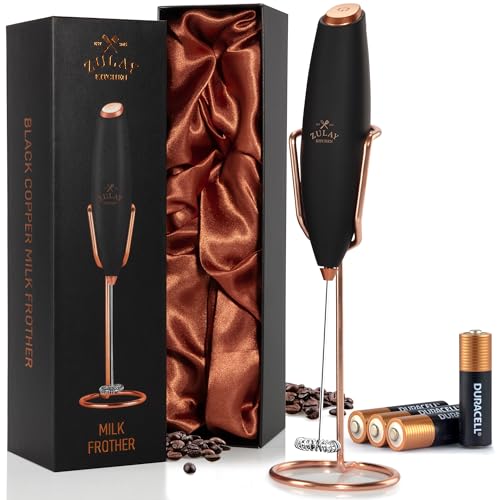 Powerful Milk Frother Wand With Duracell Batteries (Gift Box Black & Copper / Z1 Motor + Batteries)