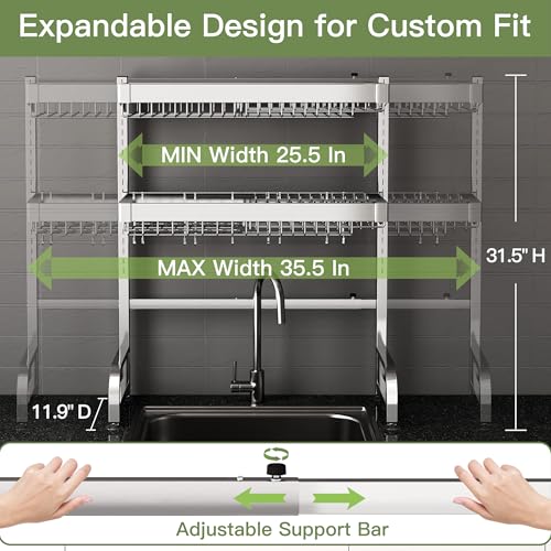 Over The Sink Dish Drying Rack (Silver / 25.5"-35.5"(W)x11.9"(L)x31.5"(H))