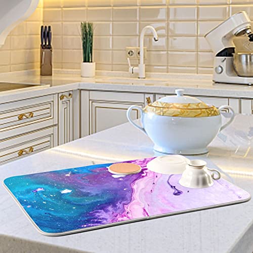 Super Absorbent Dish Drying Mat (Abstract Purple Blue Marble / 16" x 18")