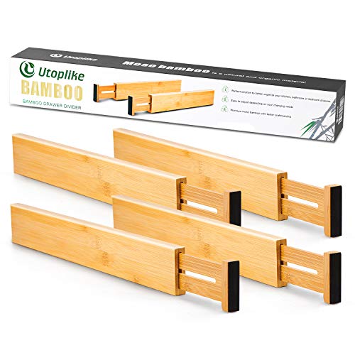 4 Pcs Bamboo Kitchen Drawer Dividers (Natural / 2.4"H, Large)