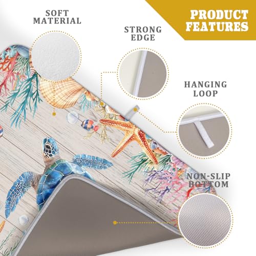 Sea Turtle Dish Drying Mat 18x24 inch Tropical Ocean Fast Dry Absorbent Microfiber Dishes Drainer Rack Pad for Countertop Bar Table Decor (Marine Turtle / 18" x 24")