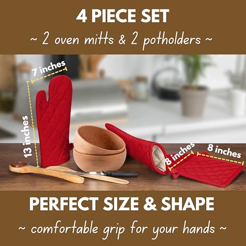 Pot Holders and Oven Mitts Sets for Kitchen Heat Resistant (Red)