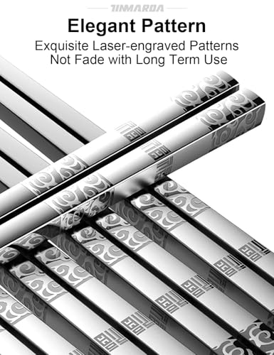 Metal Chopsticks Reusable Stainless Steel Chopsticks Dishwasher Safe Square Lightweight Non (Fu Silver 5 Pairs)