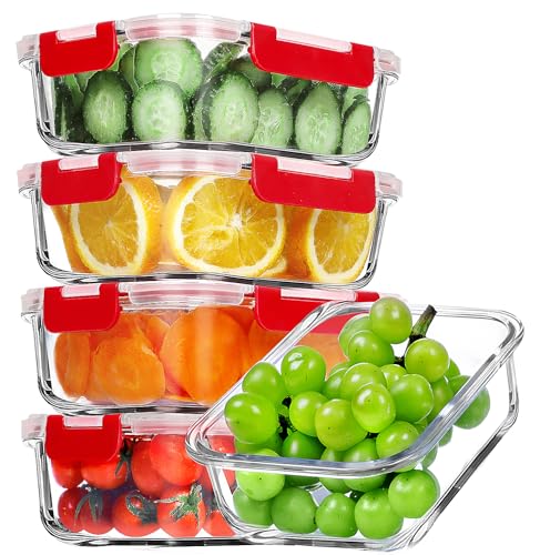 5 PACK 36 OZ Glass Meal Prep Containers Set with Lids (5 Count)