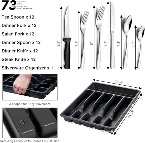 73 Piece Silverware Set with Organizer (73Pcs)