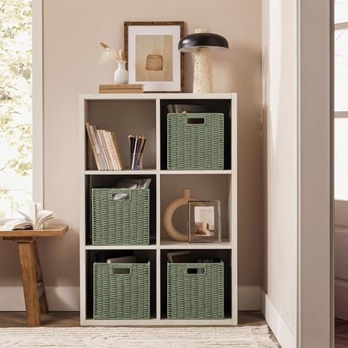3 Pack Wicker Basket (Cube-3pack 11"×11"×10.5" / Green)